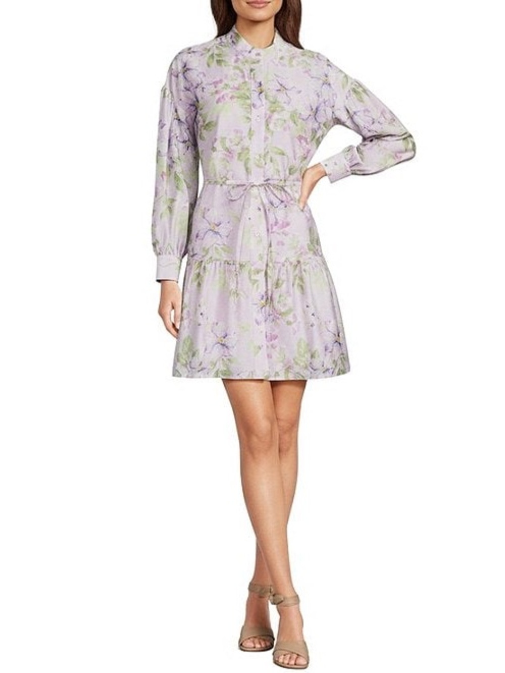 NWT Alex Marie Wren Printed Linen Blend Floral Mandarin Neckline Dress Sz 8